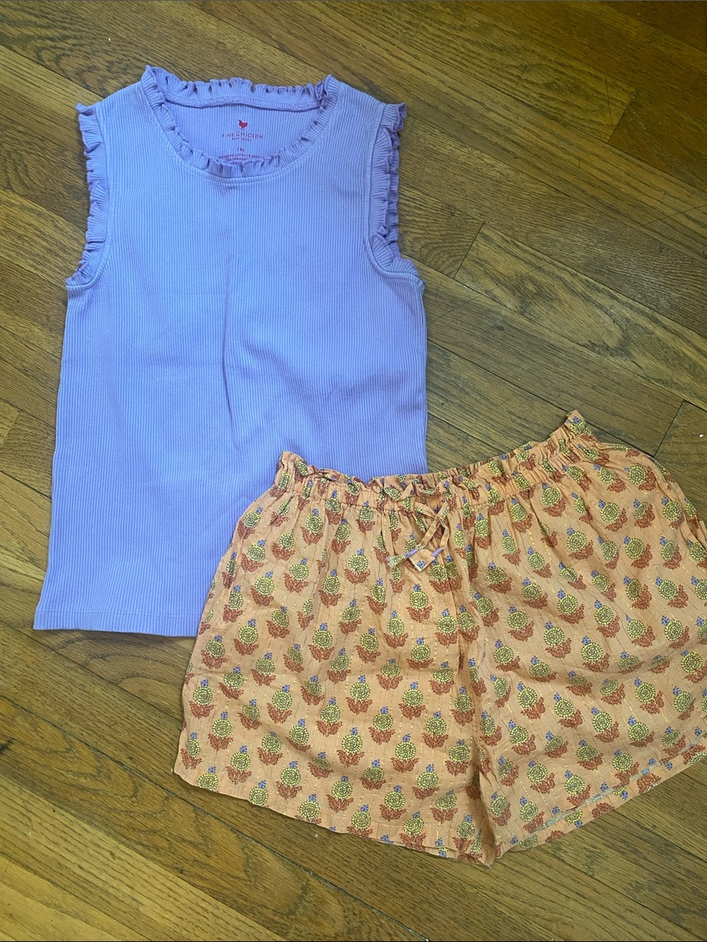 Pink Chicken purple ribbed short and block print pull on shorts size 14